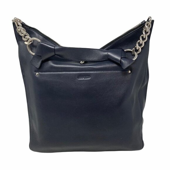 Jimmy Choo Raven Hobo Handbag Purse Black Leather Pocket Double Zipper Chain